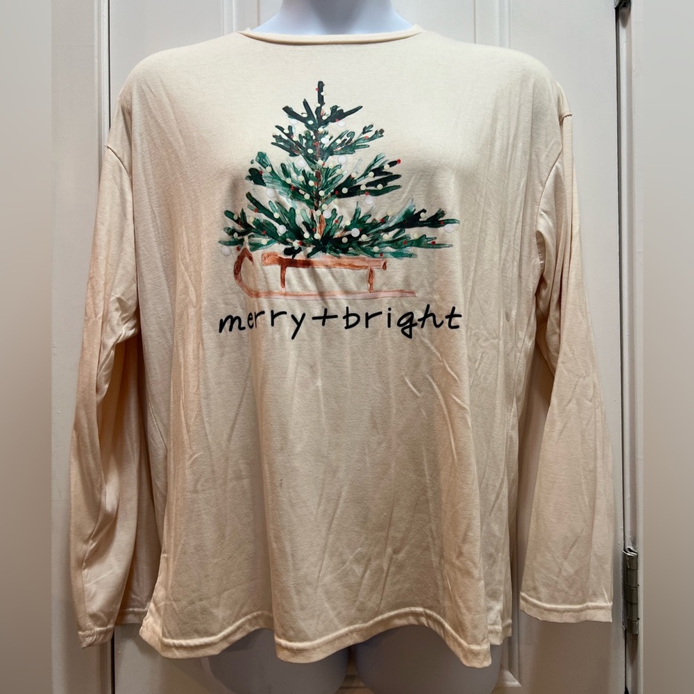Merry + Bright Cream Long Sleeve Tee